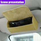 Sunglasses Holder for Car Sun Visor, Leather Car Sunglass Holder with Hidden Magnetic Closure, Clip On Glasses Case, Universal Storage Box Organizer Accessories (Beige)