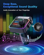 54W Bluetooth 5.3 Car Adapter Charger 4-Port Fast Charging [PD36W & QC3.0 18W], Wireless Radio FM Transmitter with Deep Bass Player, 5 Colors LED Backlit, Hands-Free Calling, Support USB Drive