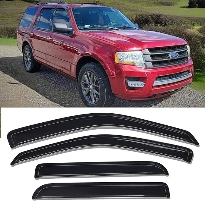 Window Visors Rain Guards for 97-17 Ford Expedition 98-17 Lincoln Navigator | Window Deflectors, Vent Visor, Sun Shades, Window Shields, Dark Smoke, Car Accessories, Tape-on Outside