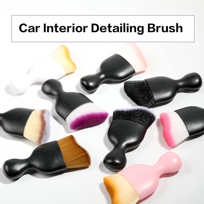 Car Interior Detailing Brush,Soft Bristle Cleaning Brush Car Detailing Brush Dusting Brush,Car Interior Cleaning Tool,Auto Detail Brush Car Dash Duster Brush (Black&Pink with Cap)