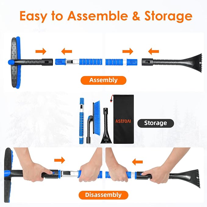 47.2" Ice Scrapers for Car Windshield and Extendable Snow Scraper with Foam Grip and 360° Pivoting Brush Head for Christmas Car Auto Truck SUV(Blue)