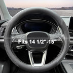 Nappa Leather Steering Wheel Cover, Elegant Diamond Checkered Design, Non-Slip wear-Resistant, Enhance Driving Comfort, Suitable for Steering Wheel Diameter 14 1/2‘-15’ Models.Black