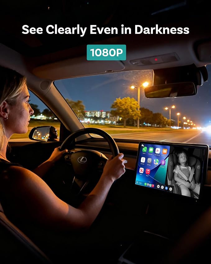 OTTOCAST Baby Car Camera Displaying on Car Screen,1080P Clear No-Glow Night Vision,Split-Screen Navigation,150°Wide Angle,Car Baby Monitor with Built-in Wireless CarPlay Cabin Care Car Adapter 2026