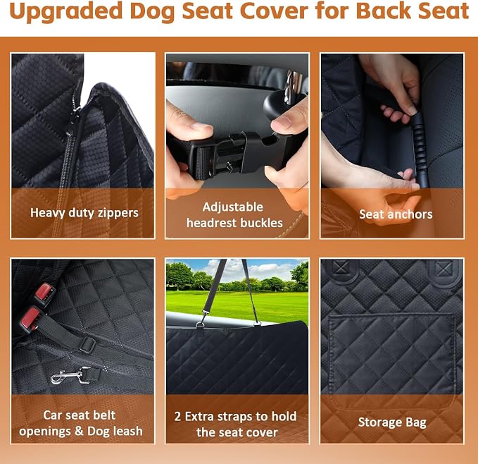 Dog Car Seat Cover for Pets Back Seat Extender for Dogs, Hard Bottom Car Seat Cover Support 420lbs Waterproof Back Seat Pet Cover for Dogs, Scratch Proof Dog Hammock for Car SUV and Truck,Universal