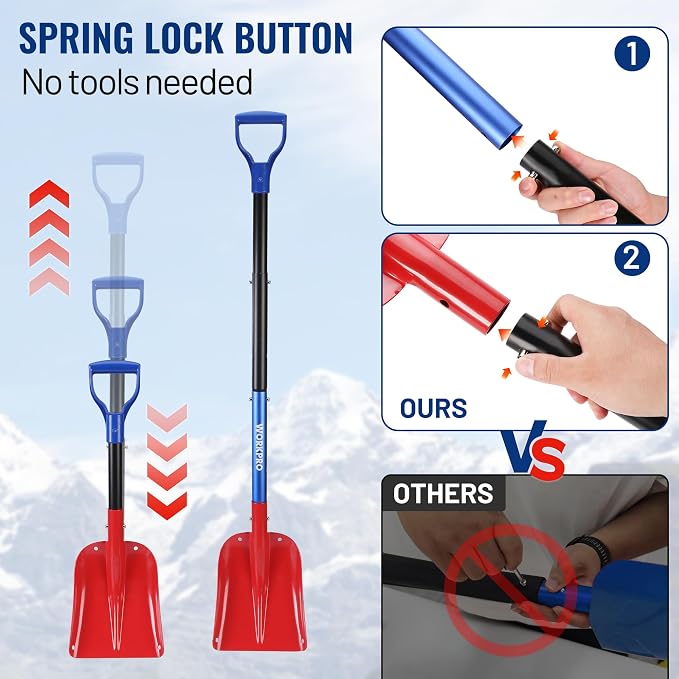 3-Piece Snow Removal Kit, 47" Detachable Snow Shovel, 27" 2-in-1 Ice Scraper & Snow Brush Tool, Separate Snow Scraper for Car, Truck, Driveway, and Winter Conditions, Storage Bag Included