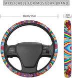 Groovy Hippie Flower Pattern Car Steering Wheel Cover Fit Most SUV Truck Car Van Easy to Install Car Wheel Cover Protector Steering Wheels Accessories Universal Fit 15 inches