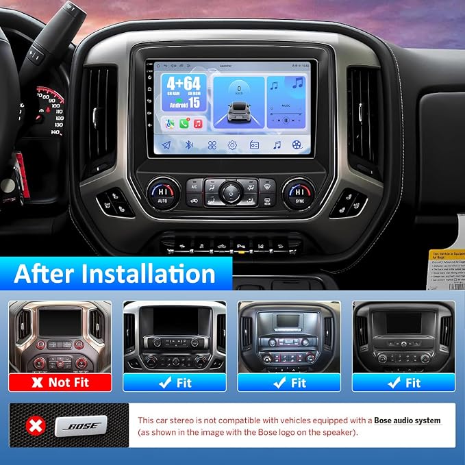 Android 15 Car Radio Stereo for Chevy Silverado&GMC Sierra 2014-2018: 10-Inch Touchscreen Upgrade for 2015 Silverado Radio, Wireless CarPlay&Android Auto/Bluetooth/WiFi/GPS/FM SWC/Backup Camera,4+64G