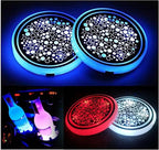 2PCS LED Car Cup Holder Lights, Light up Car Coasters for Cup Holders 7 Color-Changing Light Up Cup Holder Insert Coasters, Waterproof Car Accessories for Teens, Car Gifts for Men & Women