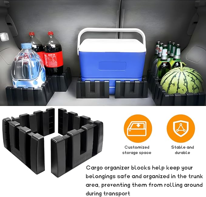 8PCS Multipurpose Cargo Organizer Blocks, Plastic Cargo Storage Organizer Blocks for Wool Carpet Trunk, Grocery Trunk Divider Cargo Containment System for Car SUV Van Trunk