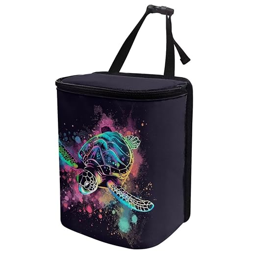 Paint Splatter Turtle Print Car Trash Can with Lid, Leak Proof Auto Trash Bag Hanging Vehicle Garbage Can Multipurpose Storage Container for Back Seat Road Trip