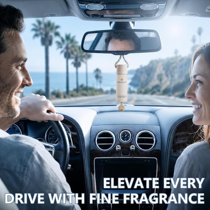 Car Air Freshener 2 Pack, Vanilla Musk Hanging Diffuser, 45+ Days Long Lasting Scent, Refillable Bottle, Odor Control for Auto Interior, Made in USA