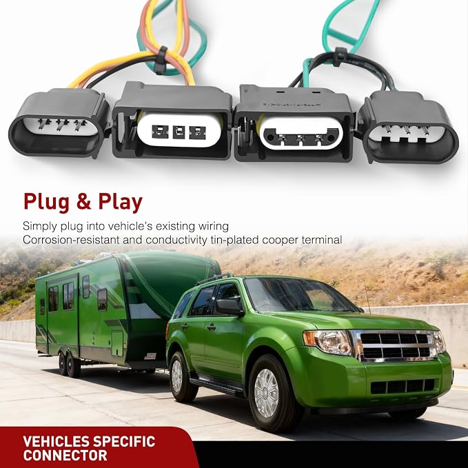 4 Pin Trailer Wiring Harness Kit 56329 Vehicle Custom for 2004 2005 2006 2007 2008 2009 2010 2011 2012 Ford Escape Edge Freestar Mazda Tribute Mercury Mariner Lincoln MKX