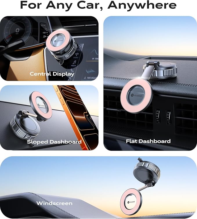2026 Upgraded Car Phone Holder for Magsafe Car Mount [85 LBS Strongest Suction] Vacuum Magnetic Phone Holders for Your Car 360° Adjustable Car Phone Mount for iPhone 17 Pro Max 16 15 14 Pink