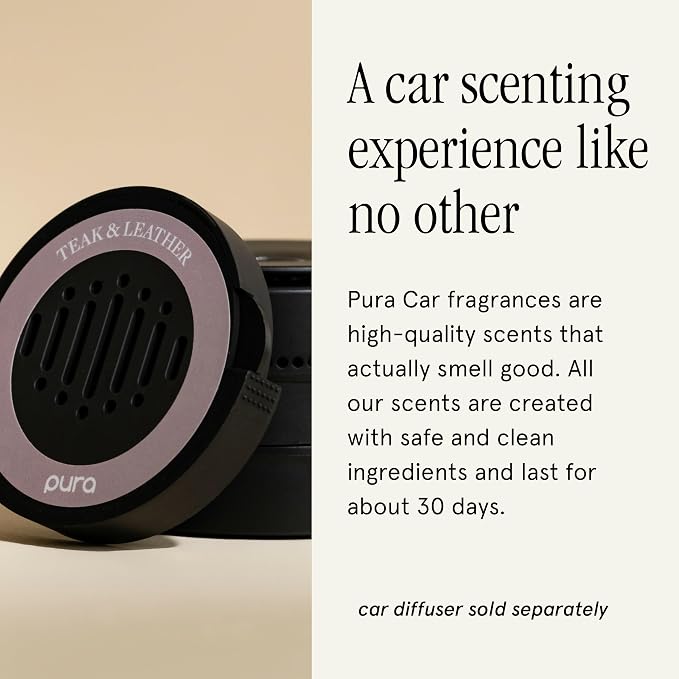 Car Scent Refill - Fragrance for Car Diffuser - Clean & Safe Luxury Diffuser Scent - Long-Lasting Fragrance for 30 Days of Aroma - Teak & Leather