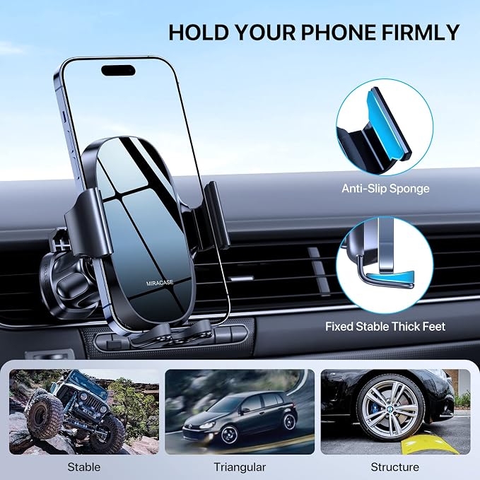 Upgraded Wider Clamp Phone Holders for Your Car, Metal Hook Air Vent Car Mount [Thick Cases Friendly] Automobile Hands Free Compatible with iPhone 17/16/15/14/13 Series All Smartphone