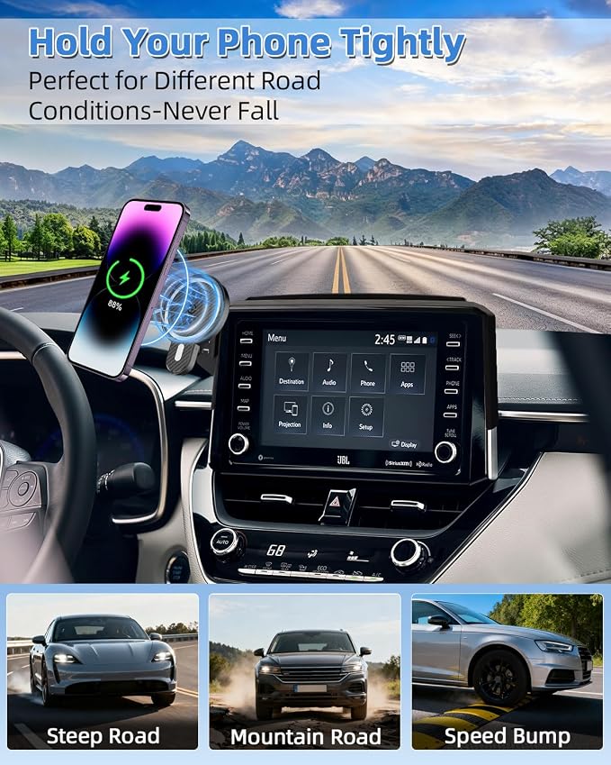 PZK Car Phone Mount for 2019-2026 Toyota Corolla/Corolla Cross 2022-2026 | Corolla Hatchback Accessories 8-inch Screen Magsafe Magnetic 15W Fast Wireless Charging Car Phone Holder Not Affect Vent