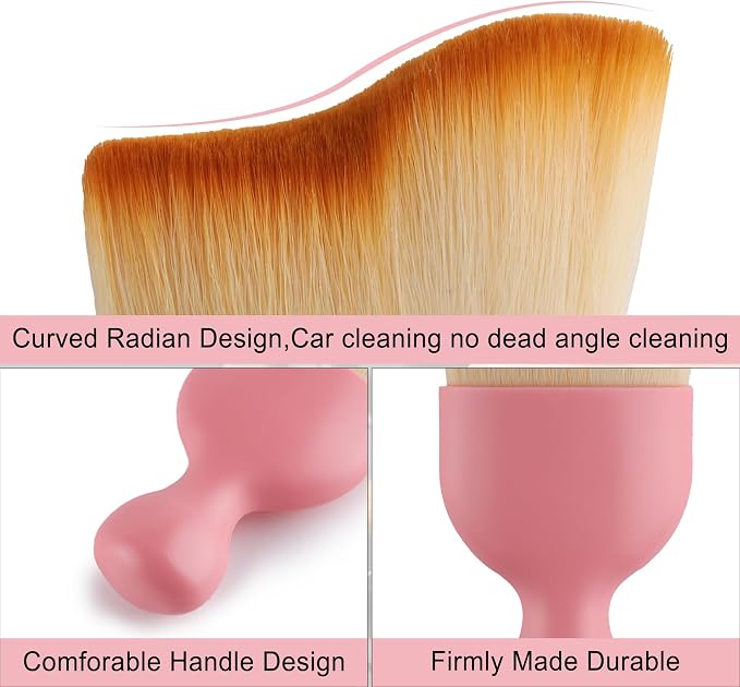 Car Detailing Brushes, Car Interior Dust Sweeping Soft Brush, Soft Bristles Brush Cleaning Tool for Automotive Dashboard, Air Conditioner Vents, Computer, Scratch Free(Pink)