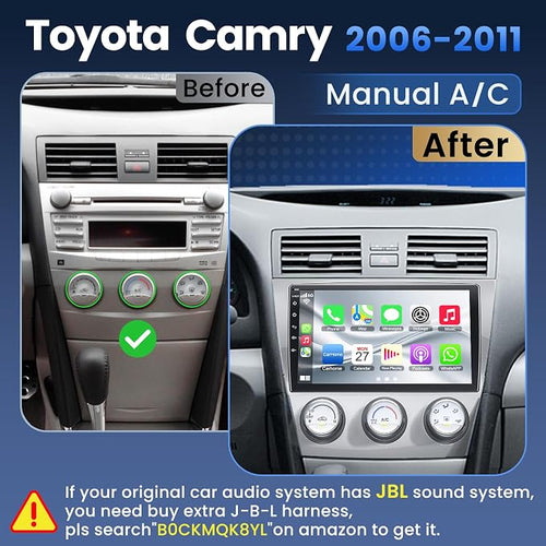 (8Core + 64GB) 10.1 Inch QLED Touch Screen Car Radio for Toyota Camry (2006-2011 with Manual A/C) with Carplay and Android Auto,Android 15 Camry Stereo Support Bluetooth,WiFi,GPS,FM Radio