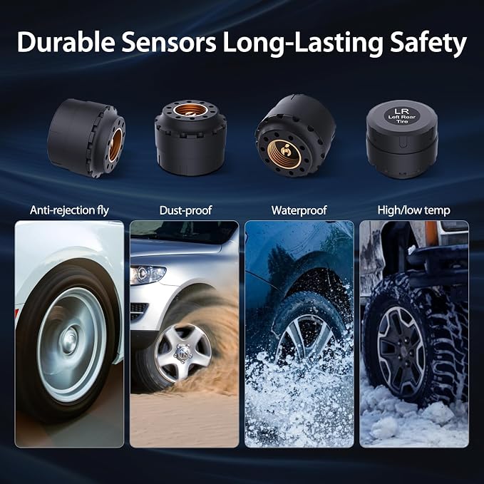 TM7 Tire Pressure Monitoring System, Wireless TPMS with 4 External Sensors & 6 Alarm Modes, Colorful Display, Real-time Tire Pressure Monitor System, Ideal for RV SUV MPV Truck Sedan(0-144 PSI)