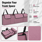 Car Trunk Organizer, Waterproof Backseat Hanging Large Storage with Adjustable Straps, Collapsible Cargo Bag with 4 Pockets, Sturdy Space Saver Frees Trunk Floor for SUV, Truck, MPV (Pink)
