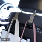 Leather Car Hooks for Headrest - Fully Leather-Wrapped U-Shaped Purse Holder for Car, Flexible Seat Back Organizer & Durable Car Accessories for Purses, Bags, Coats & More (Beige, 2 Pack)