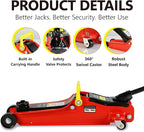 4 Piece Car Jack and Stand Kit with 2 Ton Floor Jack,Jack Stands Tire Repair Kit for Garages, Automotive,Repair Shops and DIY, Portable, Lifting Range 3.3" - 15.2", Heavy Duty Steel, Red