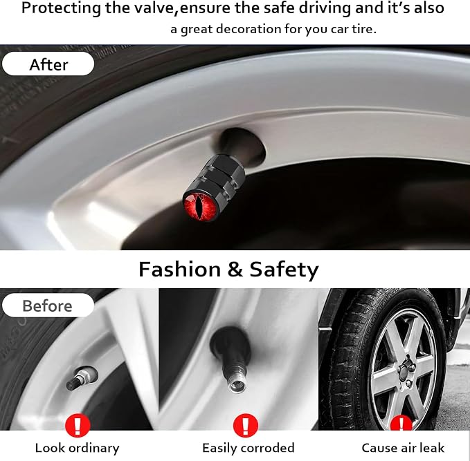 4Pack Beast Eyes Tire Valve Caps Universal Tire Air Cap Valves Stem Covers | Aluminum Alloy Rust-Proof Valve Stem Caps,for Auto SUV Truck Motorcycle Bicycle,Red Eyes Gifts for Women Mom Driver