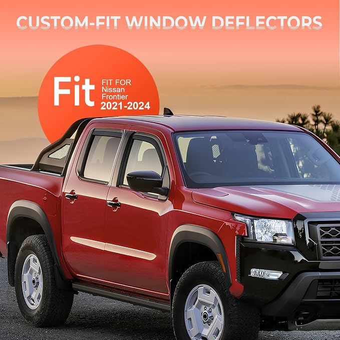 in-Channel Rain Guards Compatible with Nissan Frontier Crew Cab 2022 2023 2024 2025 2026, Durable Side Windows Visor Wind Deflectors 2022-2026 Frontier Rain Guard 4 PCS