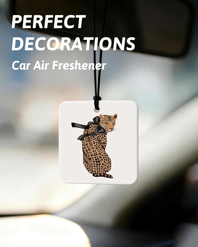 Coquette Leopard Orange Car Air Freshener 4 Pcs, Preppy Cheetah Print Star Lucky 8 Ball Square Hanging Air Freshener for Closet Drawer Books, Girly Y2k Car Accessories Mirror Decor for Women