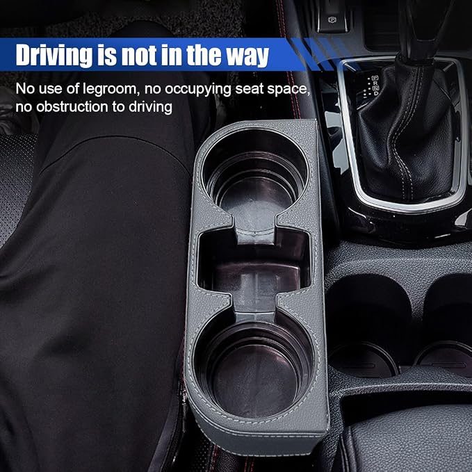 Car Cup Holder, PU Leather Cover Auto Front Seat Organizer, Grey | Multifunctional Cup Drink Holder, Gap Filler Coin Bucket Storage Box, Console Side Pocket, Cell Mobile Phone Holder