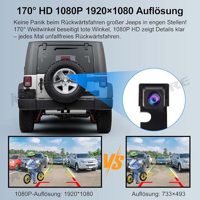ASURE Spare Tire Backup Camera for Jeep Wrangler JK 2007-2017 | 1080P HD Starlight Rear View Camera, PAL NTSC AHD CVBS Switch, 170° Wide Angle, IP68 Waterproof