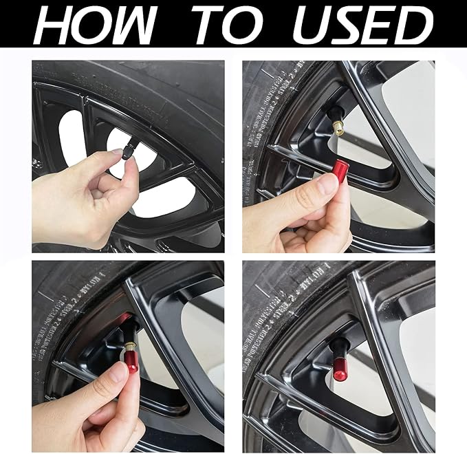 4PCS Car Tire Valve Stem Caps, Air Caps Cover, Universal for Cars, SUVs, Bike, Trucks and Motorcycles, Car Wheel & Tire Exterior Accessories-Red