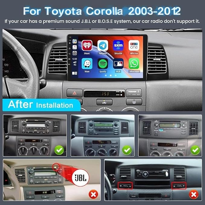 Android 15 Car Stereo Radio for 2005-2012 Toyota Corolla, 9-inch Touchscreen 2+64GB with Wireless CarPlay Android Auto GPS Navigation Bluetooth WiFi FM/RDS, 720P Backup Camera