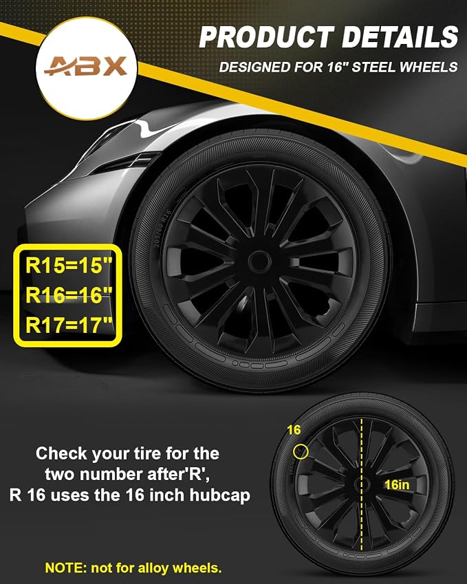 Hubcap Wheel Covers Hub Caps 16 Inch Set of 4 Black Universal Wheel Rim Cover R16 Stylish Car Decor Wheel Covers for Toyota Camry Nissan Mazda (black-10, 16 inch)