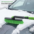 45 Inch Snow Brush with 5.2" Extra Wide Ice Scraper for Car, Extendable Snow Scraper with Foam Grip, 360° Pivoting Brush for SUV Truck Jeep Vehicle Windshield Window - Green