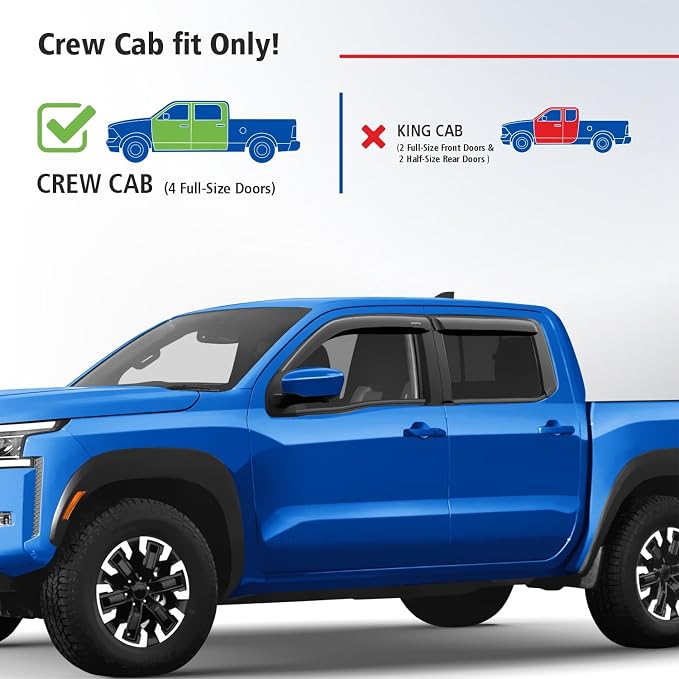 Goodyear Shatterproof Window Deflectors for Nissan Frontier 2022-2026 Crew Cab, Tape-on Rain Guards, Window Visors, Vent Deflector Visor, Car Accessories, 4 pcs. - GY008895