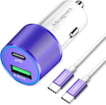67.5W Purple Car Charger USB C Super Fast Charging, 45W USBC&QC3.0 Port Plug for iPhone 17 Pro Max/Air/16/15/iPad, Samsung S26 Android Cell Phone, Dual 12V Cigarette Lighter Adapter+3.3ft Type C Cable