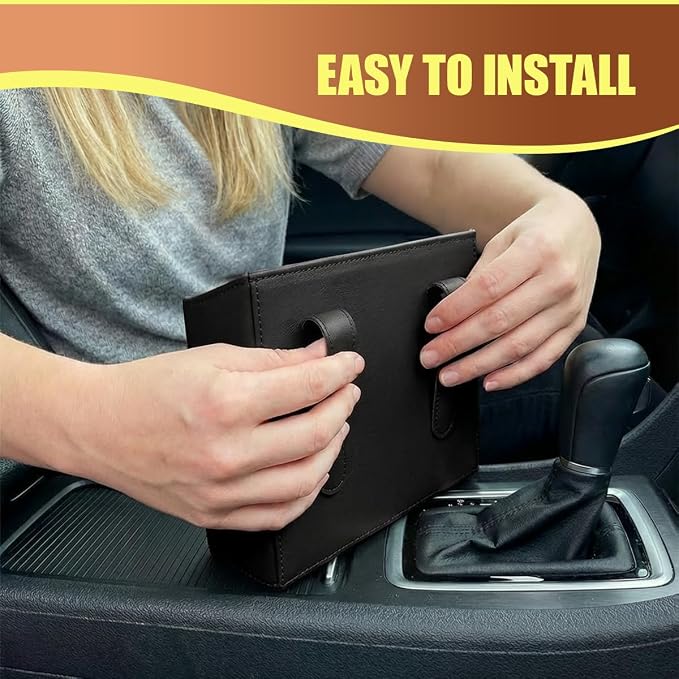 Leather Car Trash Can, Clip on Small Car Garbage Can, Waterproof Leakproof Back Seat Trash Bin, Multifunctional Vehicle Storage Organizer for Trucks, SUVs (Black)