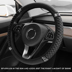 Bling Car Steering Wheel Cover, 15 Inch Sparkly Rhinestone Soft Leather Steering Wheel Protector, Non-Slip Universal Auto Elastic Steering Wheel Covers for Women Girls (Black)