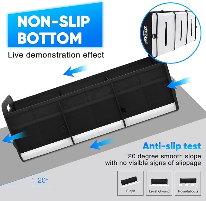 Large Car Trunk Organizer - with 5 Compartments Trunk Organizers and Storage SUV, Reinforced Handle, Securing Straps, Trunk Organizer Available for Car, SUV, Truck, Minivan