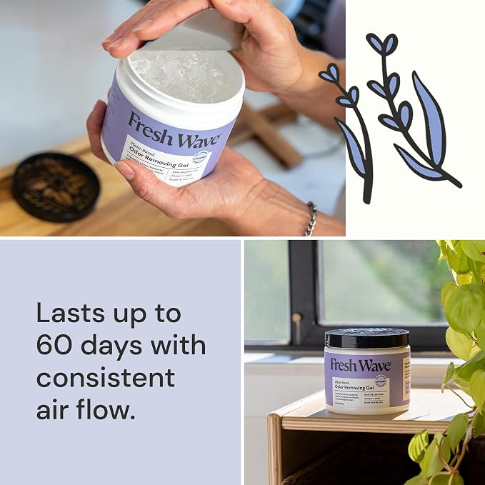 Lavender Odor Removing Gel, 15 oz., Pack of 2 - Safer Odor Absorbers for Home, Natural Plant-Based Odor Eliminator, Every 15 oz. lasts 30-60 Days, For Cooking, Trash & Pets