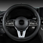 Nappa Leather Steering Wheel Cover, Universal 14.5–15 Inch Non-Slip Breathable Steering Wheel Cover for Car Interior Accessories, Black