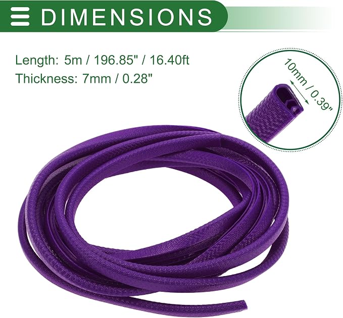 Universal Car Door Edge Protective Sealing Strip U-Type Door Scratch Protection Guard, 16.40ft 5m, Anti-scratch Collision, PVC Iron, Purple
