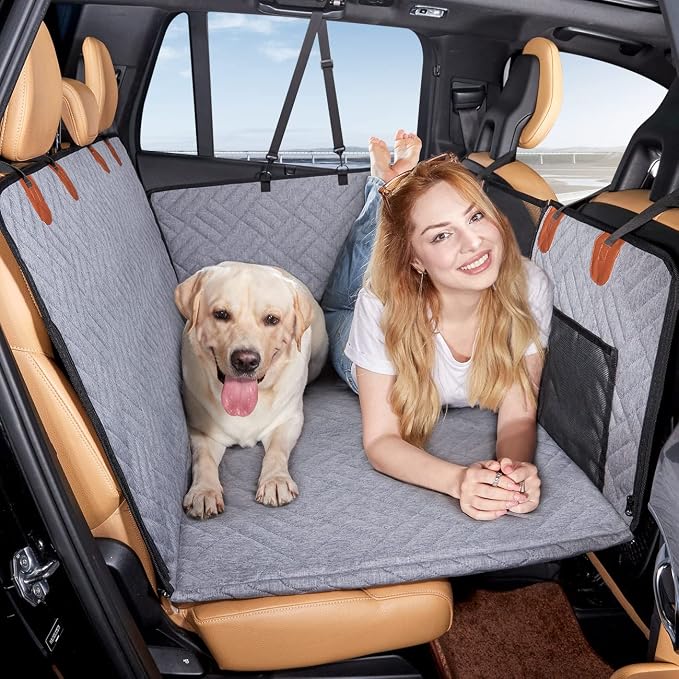 Back Seat Extender,Dog Seat Cover for Back Seat,Hard Bottom Car Seat Cover for Dogs,Dog Hammock for Car,Back Seat Pet Cover for Dogs（Grey,for Car/SUV/Small Truck）