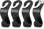 4 Pack Car Seat Headrest Hooks - Universal Back Seat Hanger for Purses, Grocery Bags, and Handbags - Stylish Black Car Organizer Hooks for Interior Storage, Easy Installation, Fits Most Vehicles