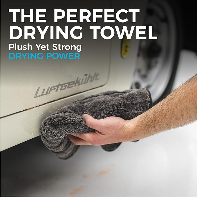 Gauntlet Car Drying Towel, Ultra-Absorbent 70/30 Blend Korean Microfiber, Dries Vehicles Faster Without Scratching, 900 GSM, 15x24 Inches, Ice Grey/Grey, 2-Pack