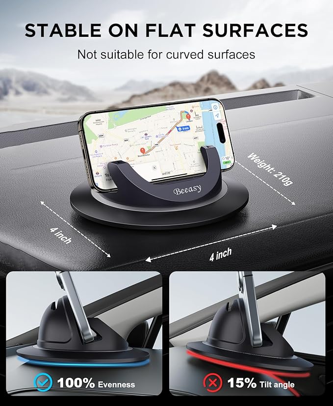 Dashboard Cell Phone Holder for Your Car, Car Phone Holder with 360°Rotatable Silicone Non-Slip, Universal Car Phone Mount for iPhone 17/16/15/14,Samsung, Google Pixel, All Smartphones and GPS