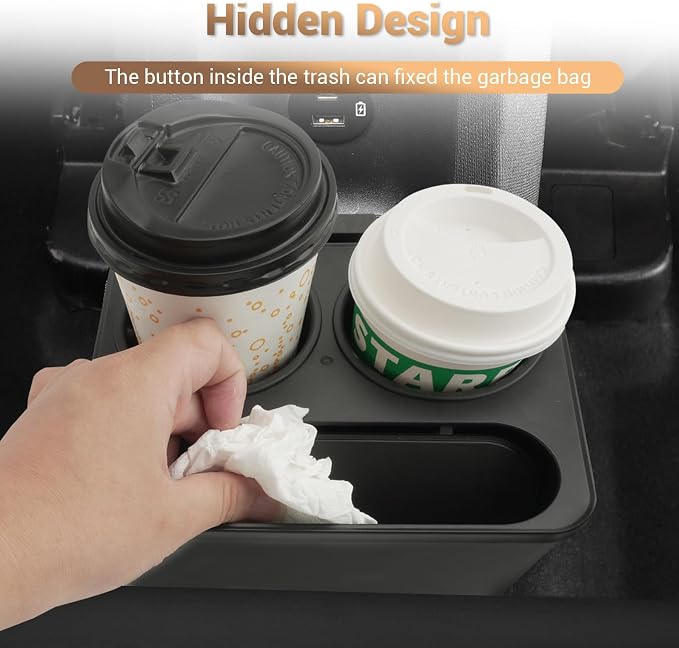 Compatible with 2025 Ford Maverick Trash Can Trash Container with Cupholder, Cup Holder Car Trash Bin Garbage Can for Ford Maverick Accessories 2025 2024 2023 2025