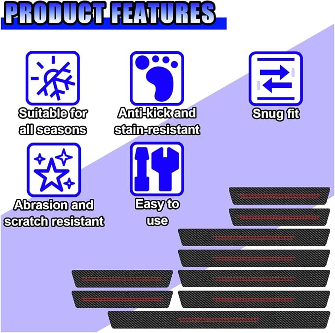 Car Door Sill Protector, Anti-Scratch Automotive Doors Threshold Strip Sticker, Waterproof Trunk Door Entry Edge Guard, Carbon Fiber Decoration Trim Cover for Car, SUV, Truck (Red-9PCS)
