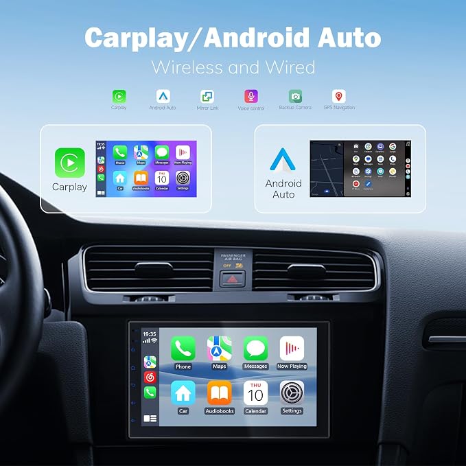 7 Inch Double Din Car Stereo with Wireless Apple CarPlay & Android Auto, Android 13 Car Radio 2GB+32GB, GPS Navigation, Bluetooth, WiFi, Backup Camera, FM/RDS, Universal Double DIN Head Unit